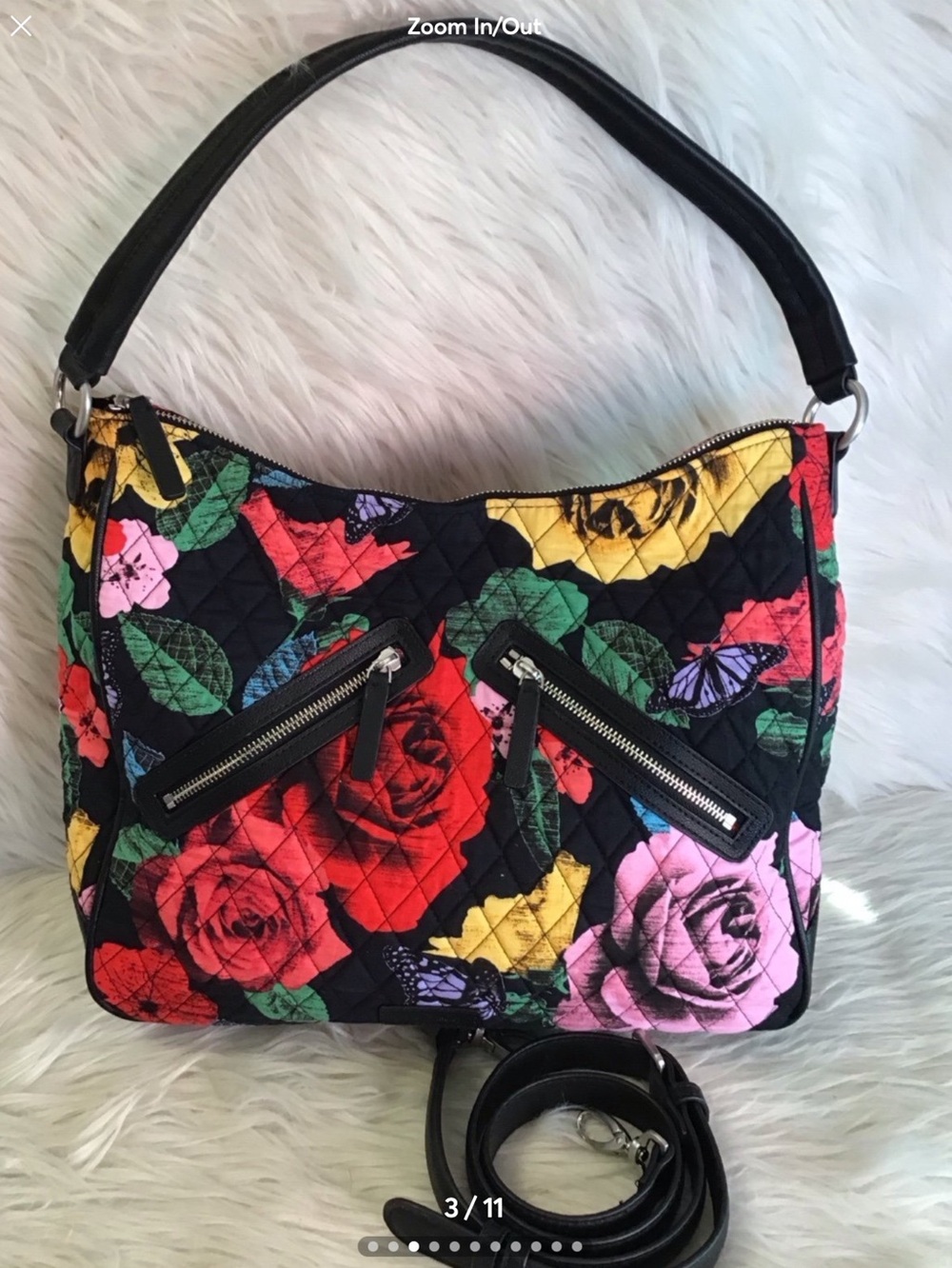 Vera Bradley Lrg Vivian hobo Havana rose floral 🌹 butterfly 🦋 pattern